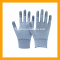 Guantes punteados aptos de la PU de la fibra de carbono del poliéster guantes punteados aptos del top de la PU